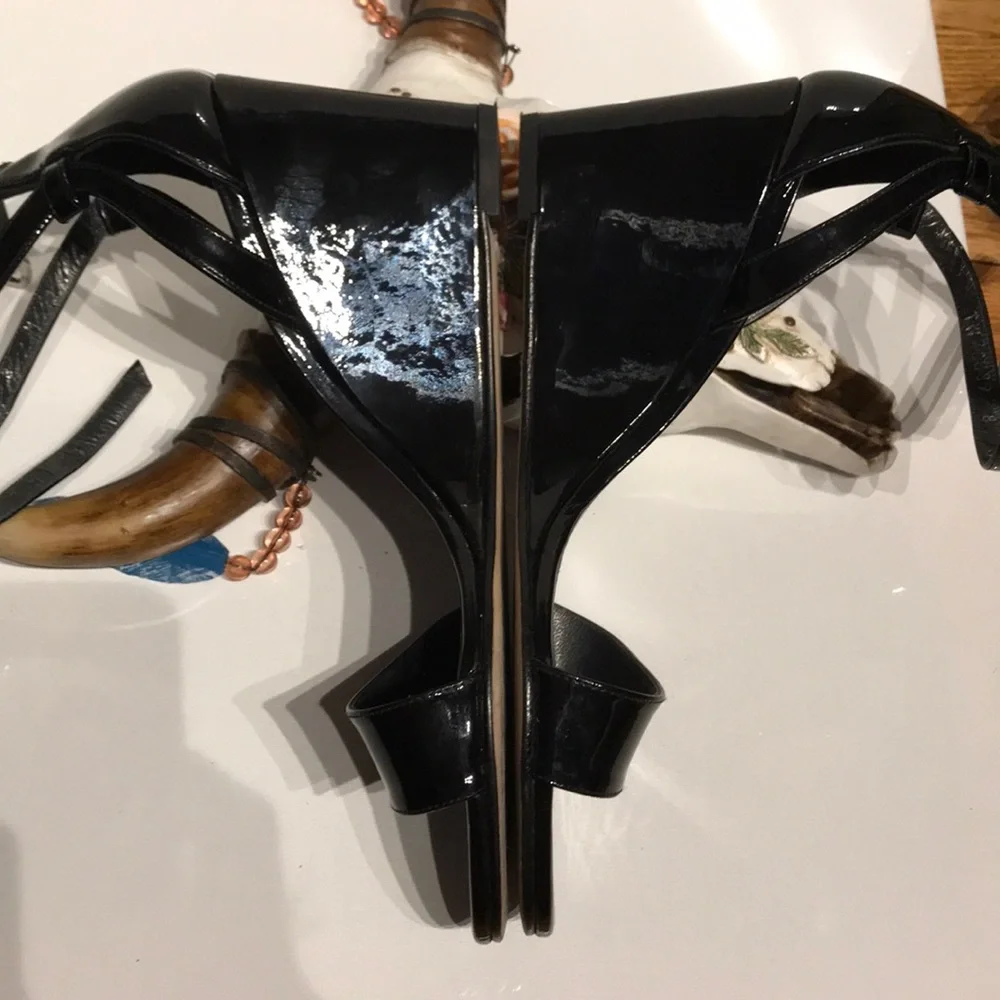 Stuart Weizmann Leather Glossy Sandals Crisscross Vintage Y2k Heels shiny 90s 8